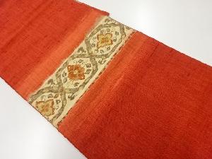 手織り紬横段に花唐草模様織出し名古屋帯